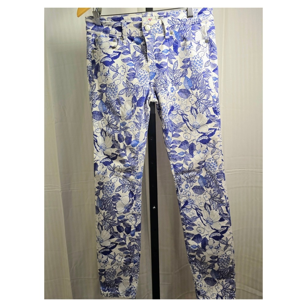 Vineyard Vines Women's US 4 Floral Print Skinny Jeans Blue White Y2K Cottagecore